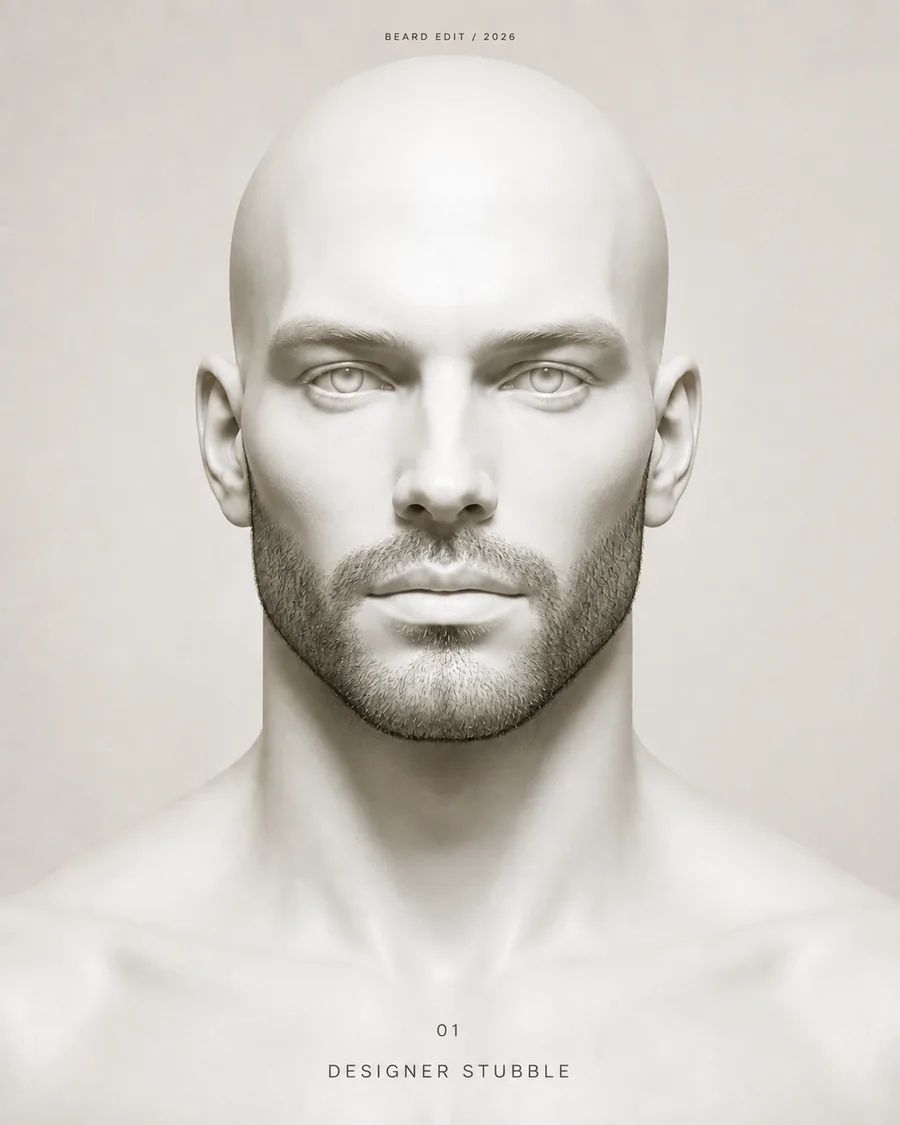 Designer Stubble shown on a front-facing studio portrait