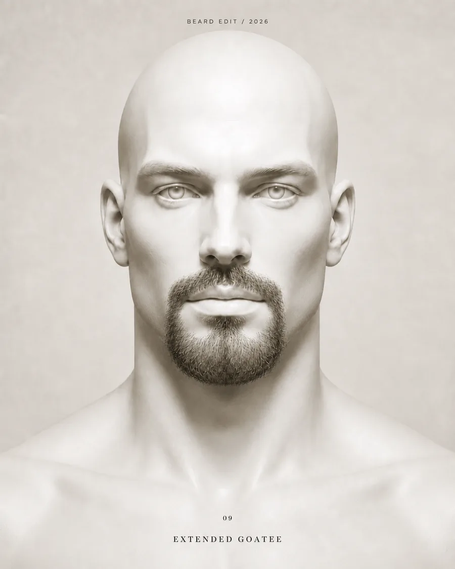 Extended Goatee shown on a front-facing studio portrait