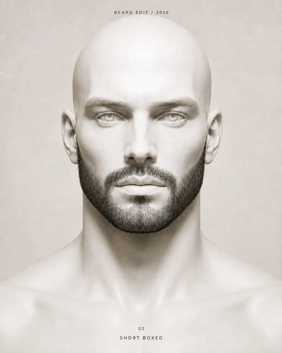 Short Boxed Beard shown on a front-facing studio portrait