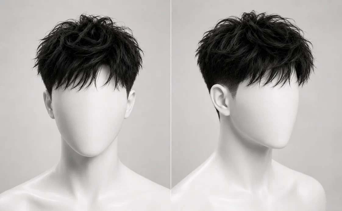 Render of a medium layered haircut at collar length, soft layers with movement through the top and sides