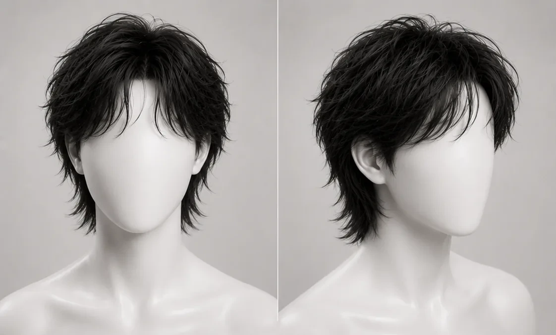Render of a medium shag haircut, choppy layers, wavy texture and a soft fringe